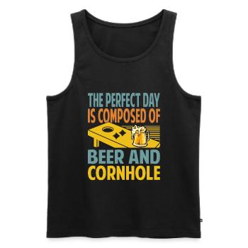 The Perfect Day est composé de bière et de cornhole - - Débardeur bio Premium Homme - noir - Devant - AI Model Male 178 light (178cm)