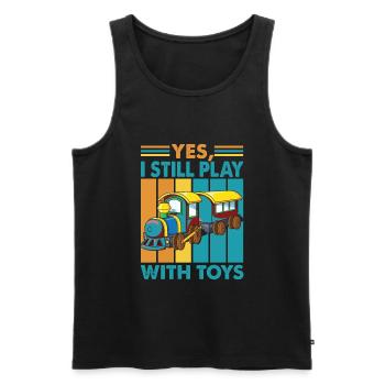 Oui, je joue toujours avec des jouets - Trains - Caboose - C - Débardeur bio Premium Homme - noir - Devant - AI Model Male 178 light (178cm)