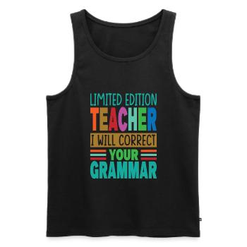 Professeur en édition limitée Je corrigerai votre Gramma - Débardeur bio Premium Homme - noir - Devant - Michal (187cm)