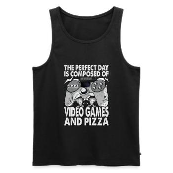 The Perfect Day Is Composed Of Video Games And Piz - Men's Premium Organic Tank Top - black - Front - Michal (187cm)