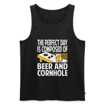 The Perfect Day est composé de bière et de cornhole - - Débardeur bio Premium Homme - noir - Devant - Michal (187cm)