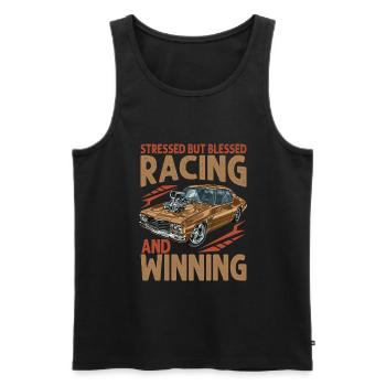 Stressed But Blessed Racing And Winning - Race Car - Men's Premium Organic Tank Top - black - Front - AI Model Male 178 light (178cm)