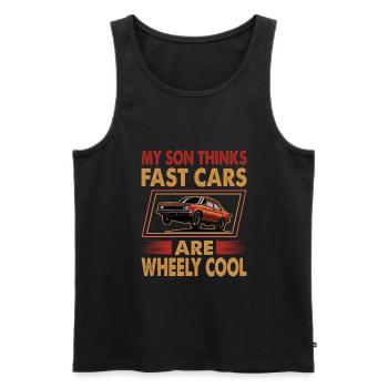 My Son Thinks Fast Cars Are Wheely Cool - Funny - - Men's Premium Organic Tank Top - black - Front - AI Model Male 178 light (178cm)