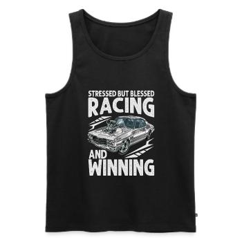 Stressed But Blessed Racing And Winning - Race Car - Men's Premium Organic Tank Top - black - Front - AI Model Male 178 light (178cm)