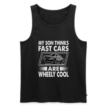 My Son Thinks Fast Cars Are Wheely Cool - Funny - - Men's Premium Organic Tank Top - black - Front - AI Model Male 178 light (178cm)