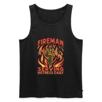 Fireman Serving Hotness Daily - Funny Firefighters - Männer Premium Bio Tank Top - Schwarz - Vorne - Michal (187cm)