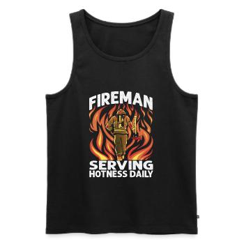 Fireman Serving Hotness Daily - Funny Firefighters - Männer Premium Bio Tank Top - Schwarz - Vorne - Michal (187cm)