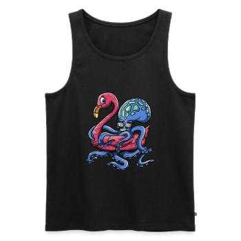 Poulpe portant un cerceau de flamant rose - Pool Party - Débardeur bio Premium Homme - noir - Devant - Michal (187cm)