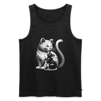 Le chat et la souris dans l’amitié, la paix et l’amour - Débardeur bio Premium Homme - noir - Devant - AI Model Male 178 light (178cm)
