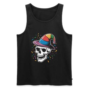 Lustiger Skull mit Narrenkappe und Konfetti - Männer Premium Bio Tank Top - Schwarz - Vorne - AI Model Male 178 light (178cm)