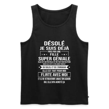 Je Suis Déjà Pris Par Une Fille Super Géniale - Débardeur bio Premium Homme - noir - Devant - AI Model Male 178 light (178cm)