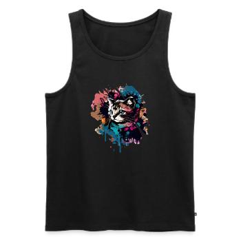Aquarelle chat doux - Débardeur bio Premium Homme - noir - Devant - AI Model Male 178 light (178cm)