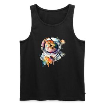 Chat astronaute - Débardeur bio Premium Homme - noir - Devant - AI Model Male 178 light (178cm)