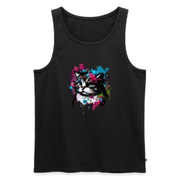 Aquarelle doux minou - Débardeur bio Premium Homme - noir - Devant - AI Model Male 178 light (178cm)