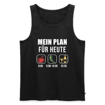 Mein Plan Apres Ski | Skifahrer Wein Spruch - Männer Premium Bio Tank Top - Schwarz - Vorne - Michal (187cm)