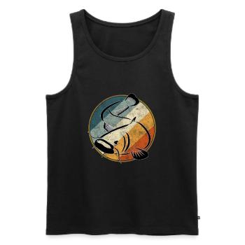 Retro Angeln - Waller Wels - Männer Premium Bio Tank Top - Schwarz - Vorne - AI Model Male 178 light (178cm)