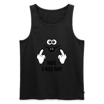 Smiling Face – Have A Nice Day! (Stinkefinger) - Männer Premium Bio Tank Top - Schwarz - Vorne - AI Model Male 178 light (178cm)