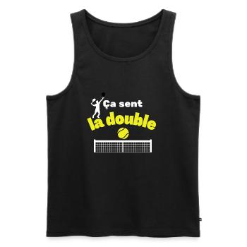 Humour Tennis ça sent la double faute au tennis - Débardeur bio Premium Homme - noir - Devant - AI Model Male 178 light (178cm)