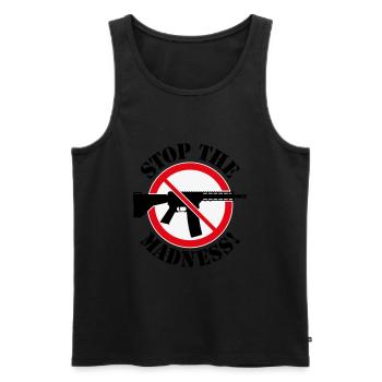 Arrêtez la folie! (Panneau d’interdiction des armes 3C) - Débardeur bio Premium Homme - noir - Devant - AI Model Male 178 light (178cm)