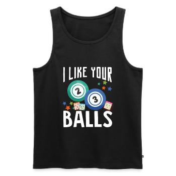 J’aime tes balles drôles de chance - Débardeur bio Premium Homme - noir - Devant - AI Model Male 178 light (178cm)