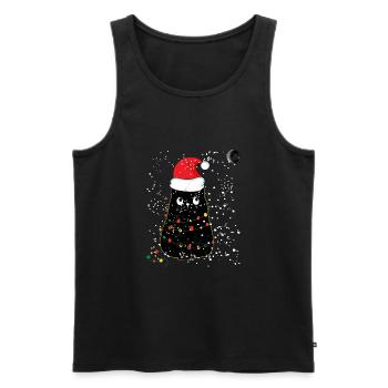 Chat de Noël / Lumière de Noël / Noël Meowy - Débardeur bio Premium Homme - noir - Devant - AI Model Male 178 light (178cm)