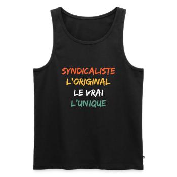 l'original le vrai Syndicaliste - Débardeur bio Premium Homme - noir - Devant - AI Model Male 178 light (178cm)