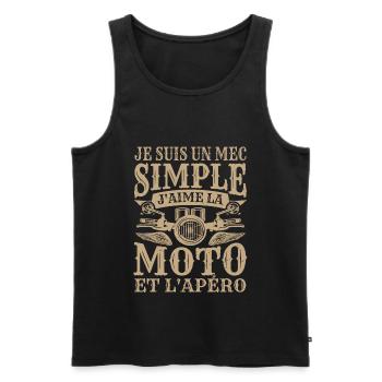 Je Suis Un Mec Simple J'aime La Moto Et L'apéro - Débardeur bio Premium Homme - noir - Devant - Michal (187cm)