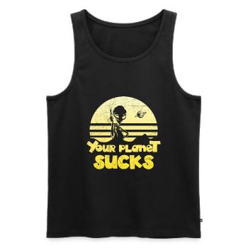 Funny Alien T-Shirt - Men's Premium Organic Tank Top - black - Front - AI Model Male 178 light (178cm)