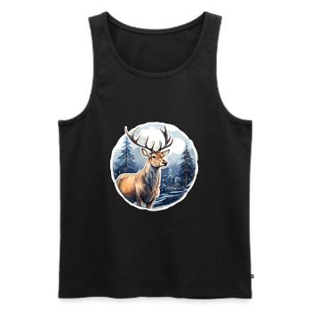 Schneebedeckte Winterlandschaft mit Hirsch - Männer Premium Bio Tank Top - Schwarz - Vorne - AI Model Male 178 light (178cm)