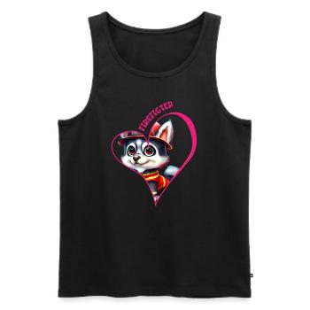 Pompier, amour husky - Débardeur bio Premium Homme - noir - Devant - AI Model Male 178 light (178cm)