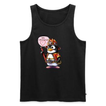 Pompier, je vais te protéger, pingouin - Débardeur bio Premium Homme - noir - Devant - AI Model Male 178 light (178cm)