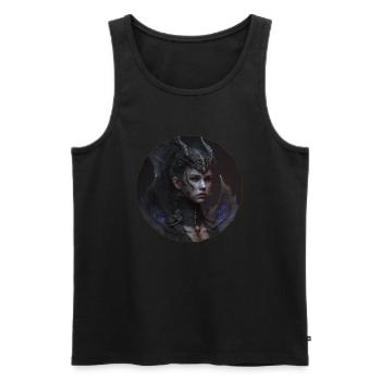 Beautiful woman in a black dragon motif. - Men's Premium Organic Tank Top - black - Front - AI Model Male 178 light (178cm)