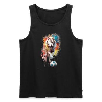 Niedliche Tierfußballspieler, weißer Wolf - Männer Premium Bio Tank Top - Schwarz - Vorne - Michal (187cm)