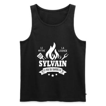 Sylvain BBQ Cadeau Humour tablier personnalilé - Débardeur bio Premium Homme - noir - Devant - AI Model Male 178 light (178cm)