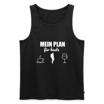Mein Plan Wandern Bergsteigen | Hiking Wein Spruch - Männer Premium Bio Tank Top - Schwarz - Vorne - Michal (187cm)