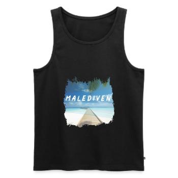 Îles Maldives Vacances Mer Palmiers Voyage Cadeau - Débardeur bio Premium Homme - noir - Devant - AI Model Male 178 light (178cm)