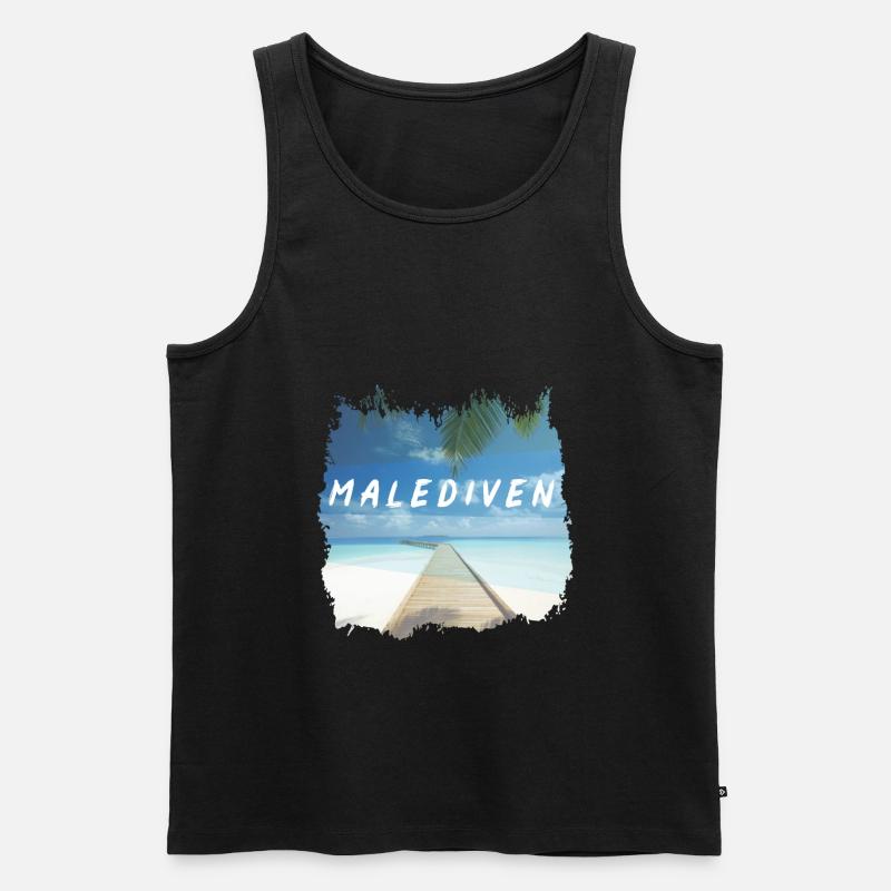 Malediven Insel Urlaub Meer Palmen Reise Geschenk - Männer Premium Bio Tank Top - Schwarz