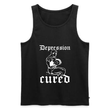 Depression Cured - Funny Fitness Saying - Men's Premium Organic Tank Top - black - Front - Michal (187cm)