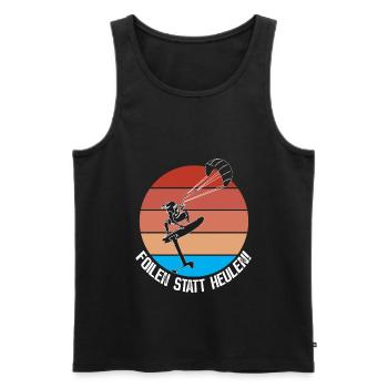 Kitefoilen - Kitesurfen - Foilen statt Heulen - Männer Premium Bio Tank Top - Schwarz - Vorne - Michal (187cm)