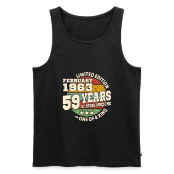 Born in february 1963 - 59 years - Men's Premium Organic Tank Top - black - Front - AI Model Male 178 light (178cm)