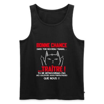 Collègue Bonne Chance Humour Chat - Débardeur bio Premium Homme - noir - Devant - Michal (187cm)