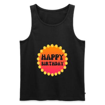HAPPY BIRTHDAY FLOWER POWER 60s 70s - Débardeur bio Premium Homme - noir - Devant - AI Model Male 178 light (178cm)