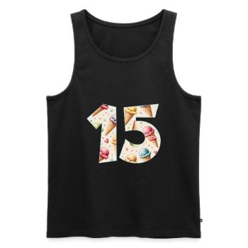 CRÈME GLACÉE NUMÉRO 15 ANS CRÈME GLACÉE 15E ANNIVERSAIRE - Débardeur bio Premium Homme - noir - Devant - Michal (187cm)