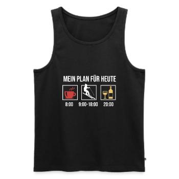 Mein Plan Apres Ski | Skifahrer Wein Spruch - Männer Premium Bio Tank Top - Schwarz - Vorne - Michal (187cm)