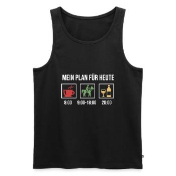 Mein Plan Reiten | Reiter Pferde Wein Spruch - Männer Premium Bio Tank Top - Schwarz - Vorne - AI Model Male 178 light (178cm)