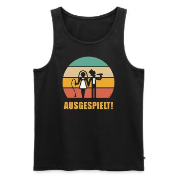 Ausgespielt! (JGA / Peitsche / Bier / Sonne / 5C) - Männer Premium Bio Tank Top - Schwarz - Vorne - Michal (187cm)
