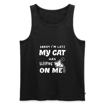 Tut mir leid, dass ich zu spät bin. Meine Katze schläft für Katzenliebhaber auf mir - Männer Premium Bio Tank Top - Schwarz - Vorne - AI Model Male 178 light (178cm)