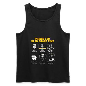 Choses que je fais dans mon temps libre Drive Disc Golf - Débardeur bio Premium Homme - noir - Devant - AI Model Male 178 light (178cm)