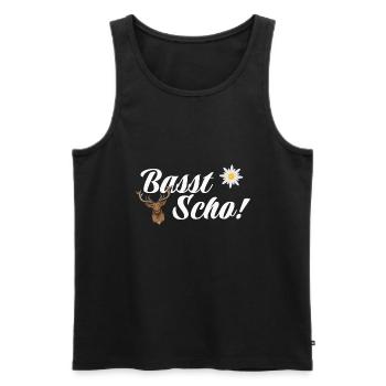 Basst Scho | Trachten Hirsch - Männer Premium Bio Tank Top - Schwarz - Vorne - AI Model Male 178 light (178cm)