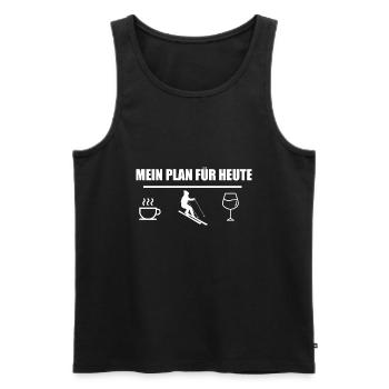 Mein Plan Apres Ski | Skifahrer Wein Spruch - Männer Premium Bio Tank Top - Schwarz - Vorne - Michal (187cm)